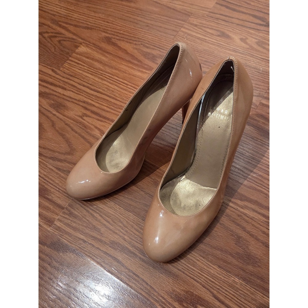 Stuart Weitzman Nude Patent Leather Platform‎ Pumps Round Toe Heels Size 8 M